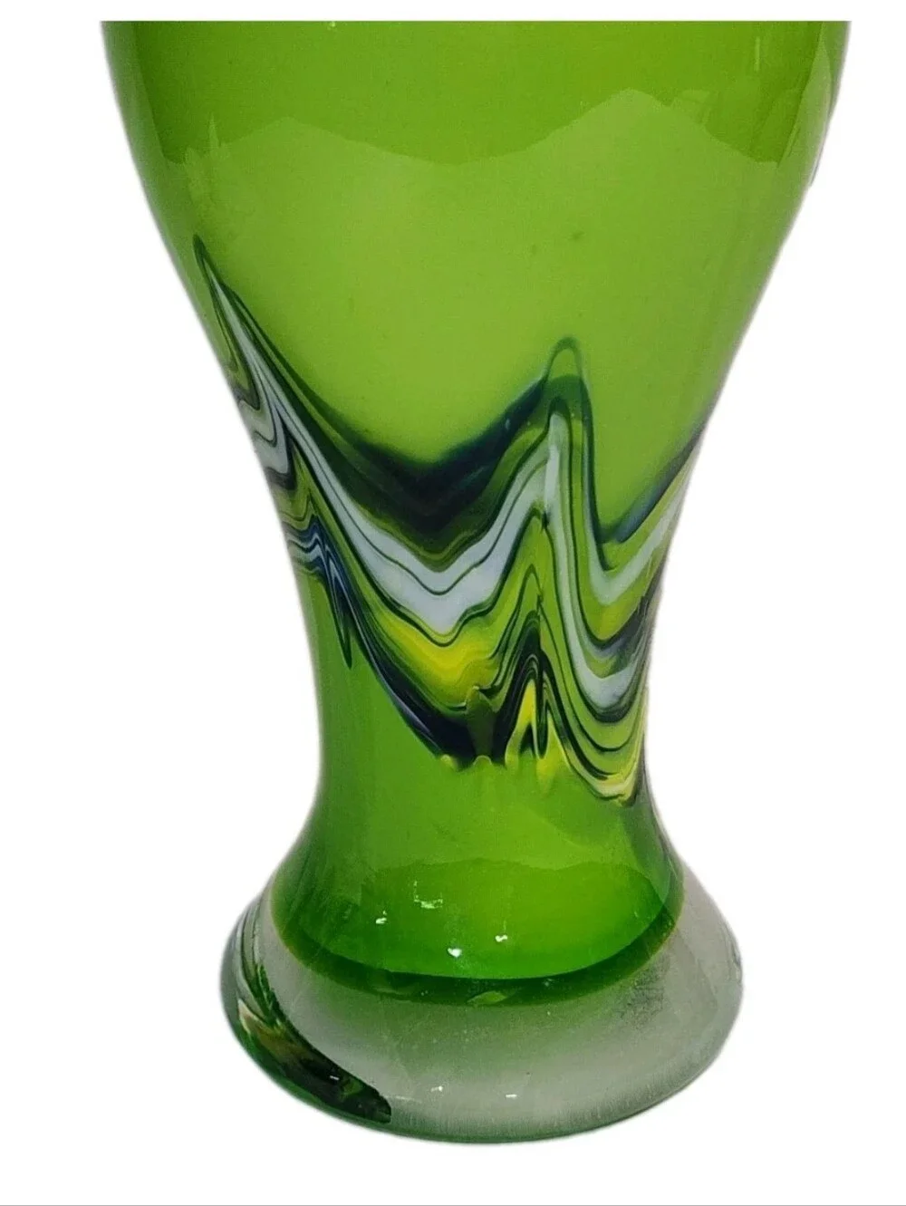Blown Art Glass Vase Apple Lime Green With Swirls Heavy 10